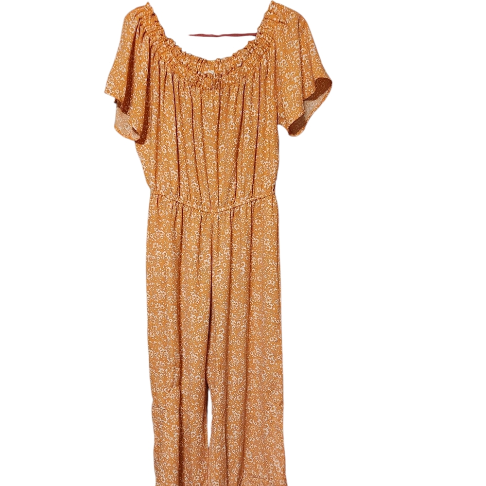 Floral Off-Shoulder Jumpsuit in Orange